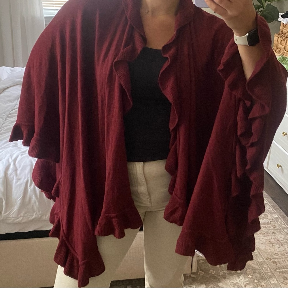 Cranberry colored ruffle shawl